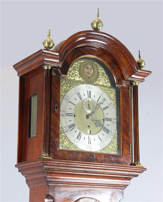 A George III inlaid mahogany eight day chiming longcase clock, 7ft 7in.